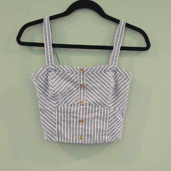 Abercrombie & Fitch Crop Corset Blue and White Striped Size Medium Sleeveless - Picture 1 of 8